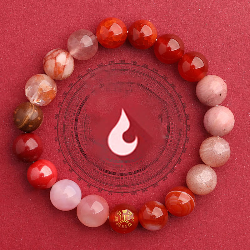 Pulsera de la suerte con Buddha Stones, cinco elementos y ágata variada