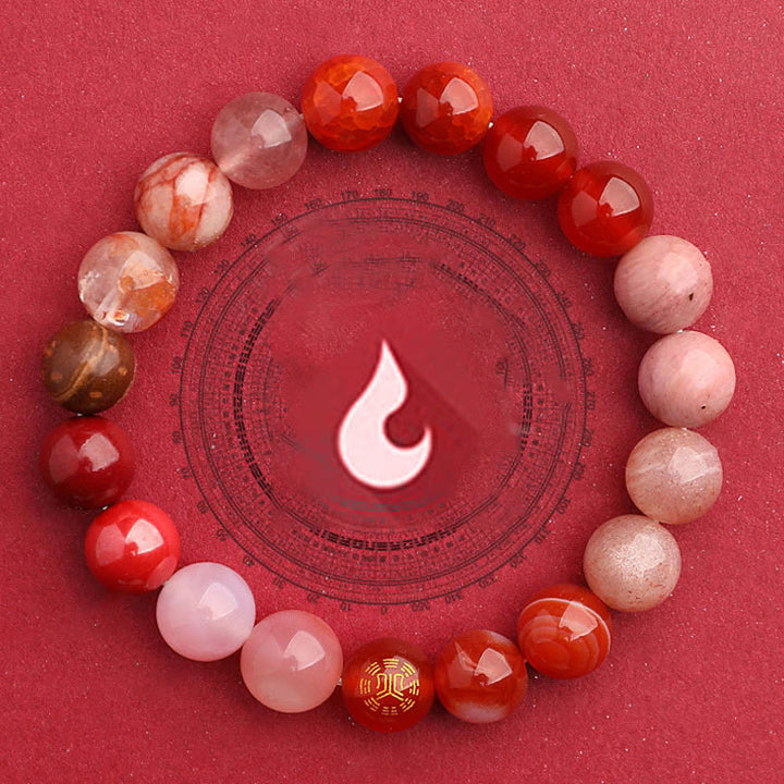 Pulsera de la suerte con Buddha Stones, cinco elementos y ágata variada