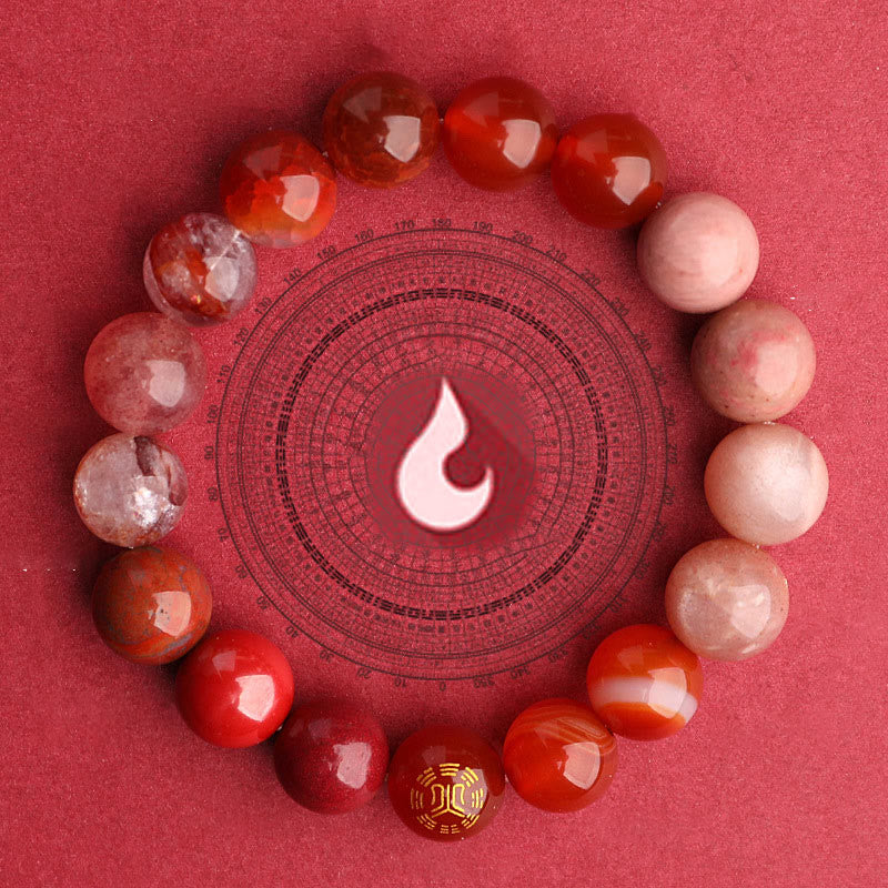 Pulsera de la suerte con Buddha Stones, cinco elementos y ágata variada