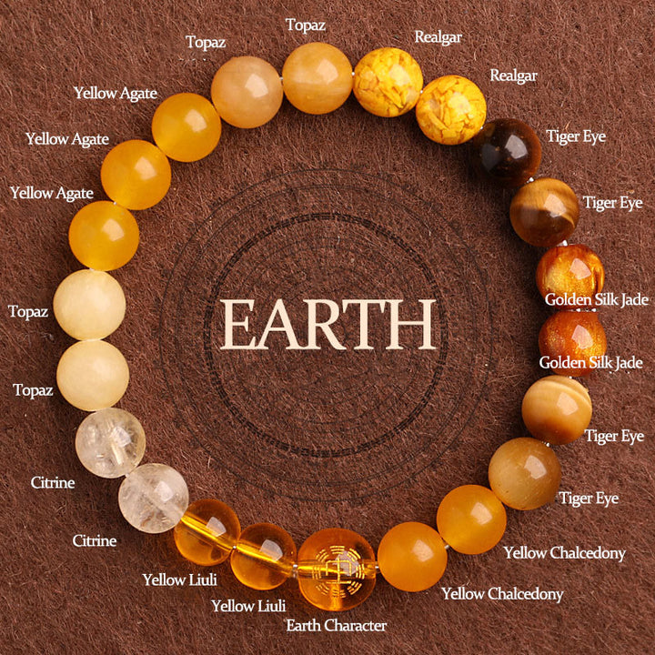 Pulsera de la suerte con Buddha Stones, cinco elementos y ágata variada