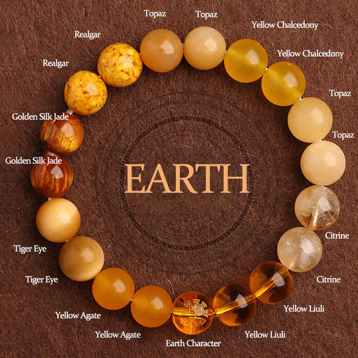 Pulsera de la suerte con Buddha Stones, cinco elementos y ágata variada