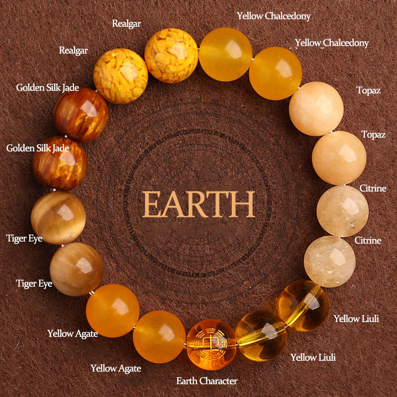 Pulsera de la suerte con Buddha Stones, cinco elementos y ágata variada
