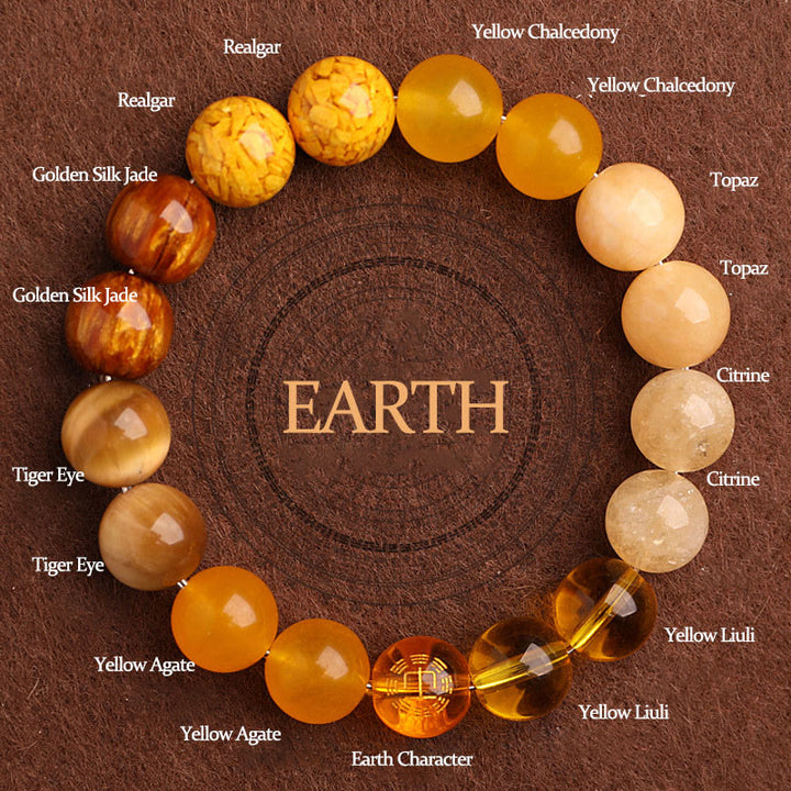 Pulsera de la suerte con Buddha Stones, cinco elementos y ágata variada