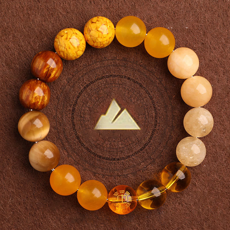 Pulsera de la suerte con Buddha Stones, cinco elementos y ágata variada