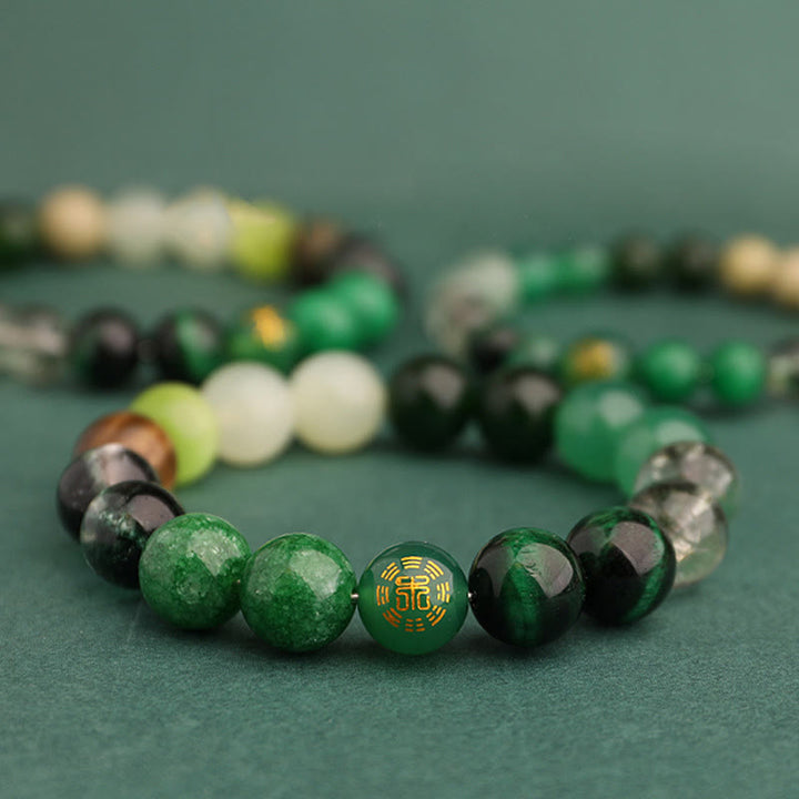 Pulsera de la suerte con Buddha Stones, cinco elementos y ágata variada
