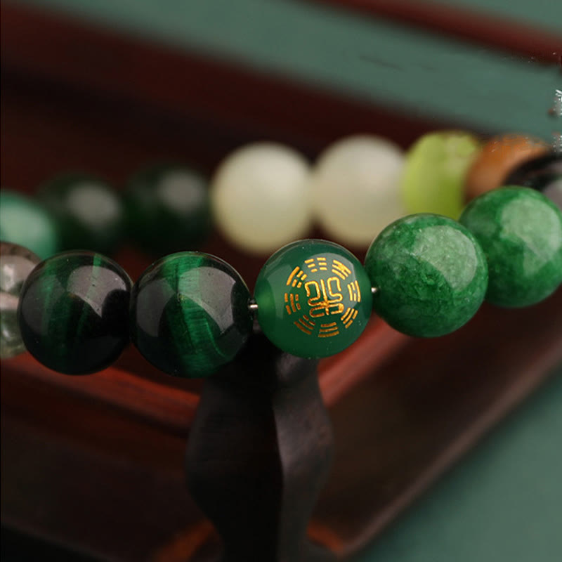 Pulsera de la suerte con Buddha Stones, cinco elementos y ágata variada