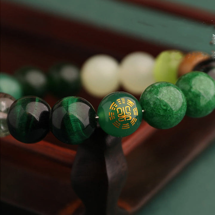Pulsera de la suerte con Buddha Stones, cinco elementos y ágata variada