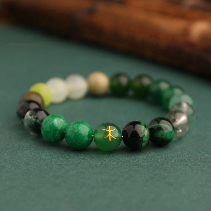 Pulsera de la suerte con Buddha Stones, cinco elementos y ágata variada