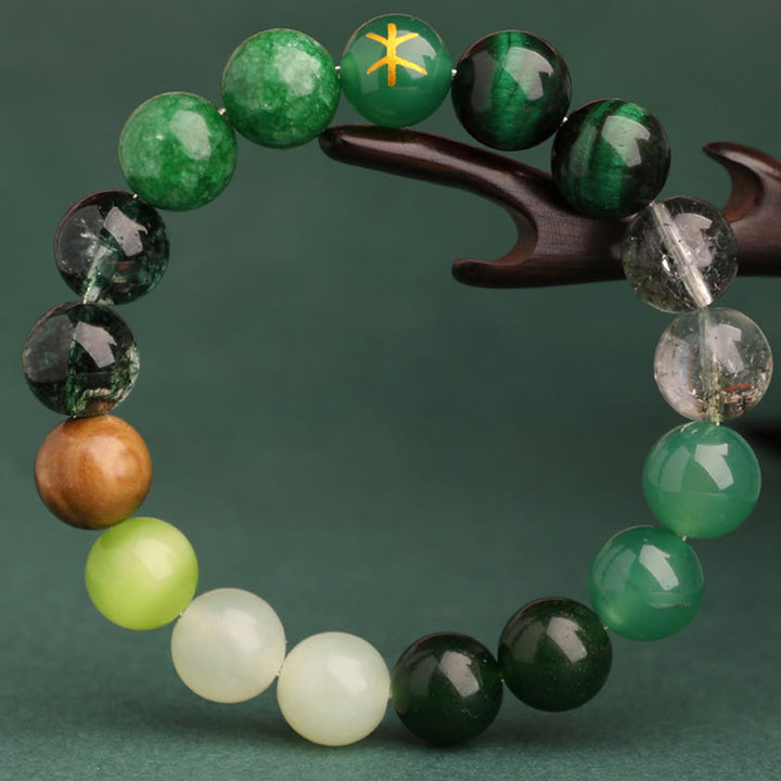 Pulsera de la suerte con Buddha Stones, cinco elementos y ágata variada