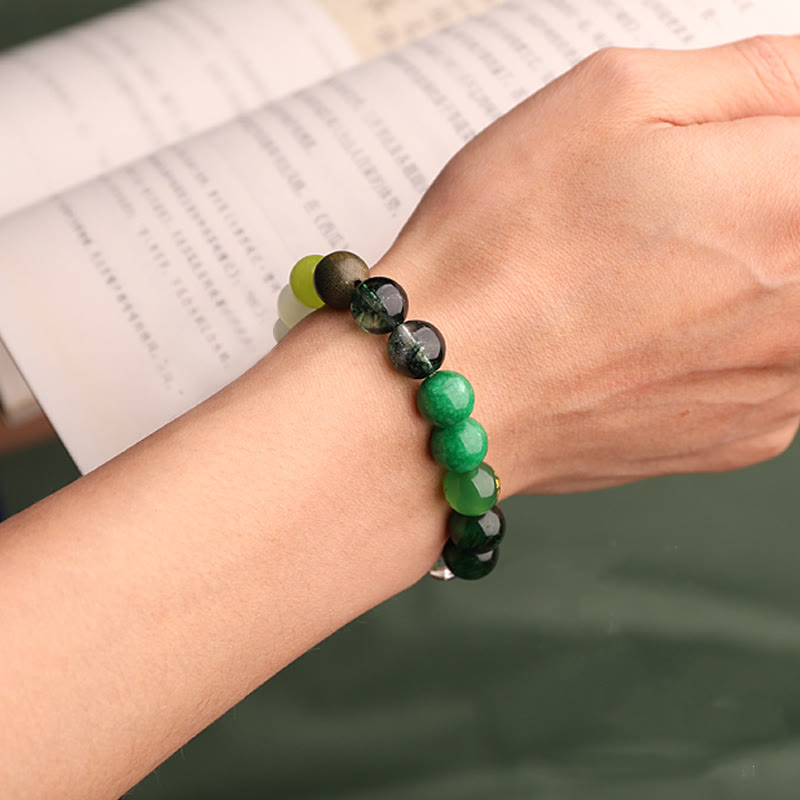 Pulsera de la suerte con Buddha Stones, cinco elementos y ágata variada