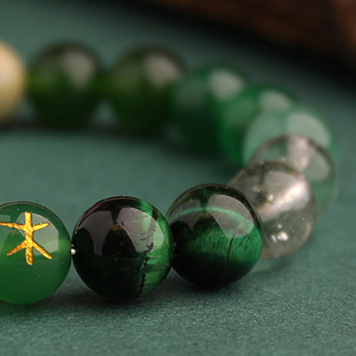 Pulsera de la suerte con Buddha Stones, cinco elementos y ágata variada