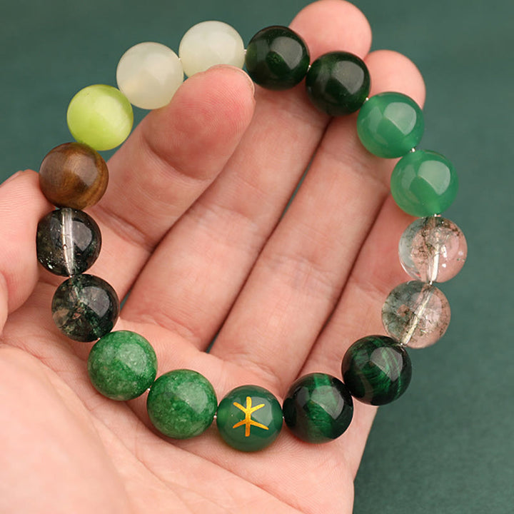 Pulsera de la suerte con Buddha Stones, cinco elementos y ágata variada