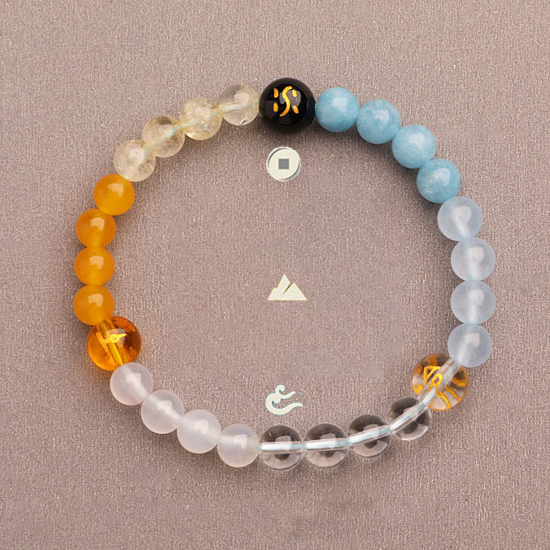 Pulsera de la sabiduría con Buddha Stones, cinco elementos, varios cristales de ágata y piedra solar