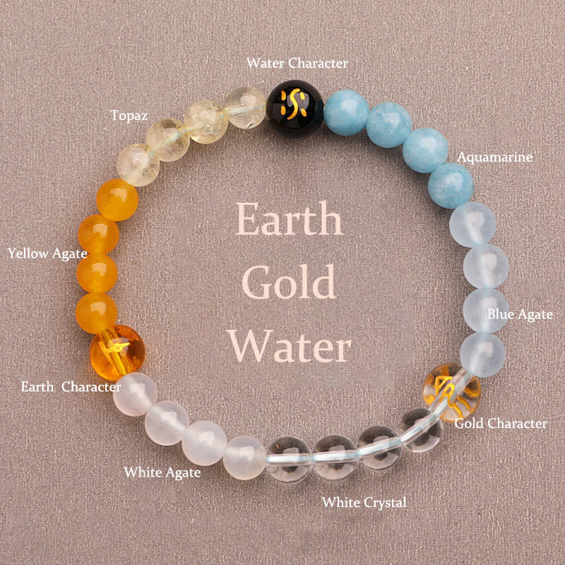 Pulsera de la sabiduría con Buddha Stones, cinco elementos, varios cristales de ágata y piedra solar - Agua de oro tierra (circunferencia de la muñeca: 14-16 cm) - 6 mm - image 17