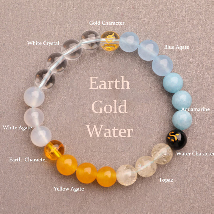 Pulsera de la sabiduría con Buddha Stones, cinco elementos, varios cristales de ágata y piedra solar