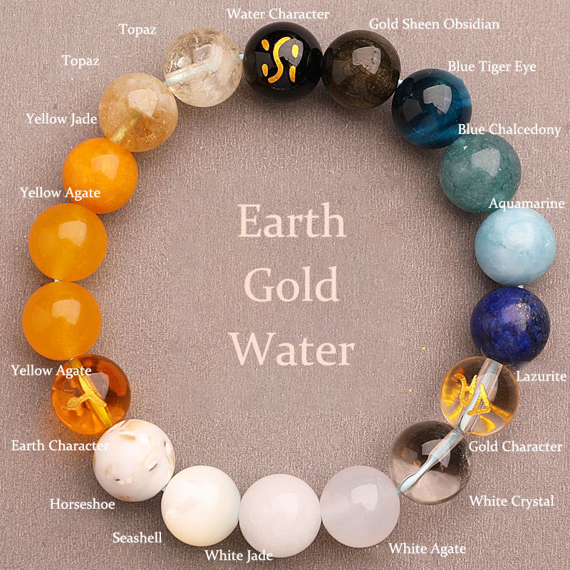 Pulsera de la sabiduría con Buddha Stones, cinco elementos, varios cristales de ágata y piedra solar