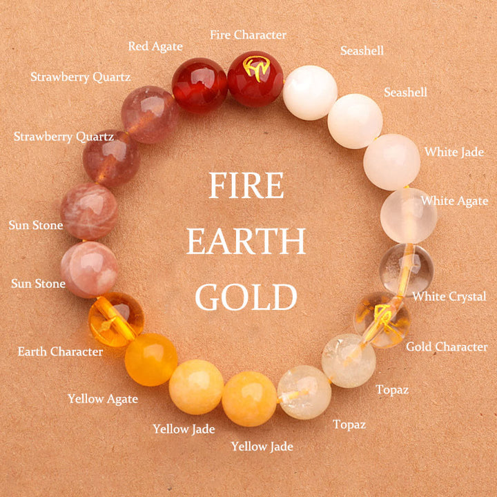 Pulsera de la sabiduría con Buddha Stones, cinco elementos, varios cristales de ágata y piedra solar
