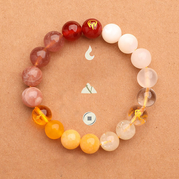 Pulsera de la sabiduría con Buddha Stones, cinco elementos, varios cristales de ágata y piedra solar