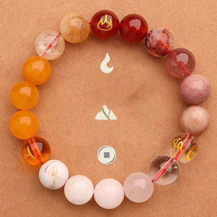 Pulsera de la sabiduría con Buddha Stones, cinco elementos, varios cristales de ágata y piedra solar