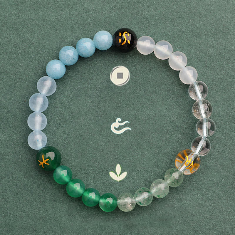 Pulsera de la sabiduría con Buddha Stones, cinco elementos, varios cristales de ágata y piedra solar