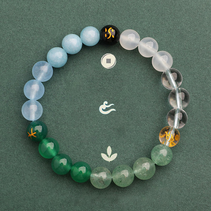 Pulsera de la sabiduría con Buddha Stones, cinco elementos, varios cristales de ágata y piedra solar