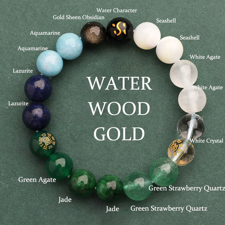 Pulsera de la sabiduría con Buddha Stones, cinco elementos, varios cristales de ágata y piedra solar