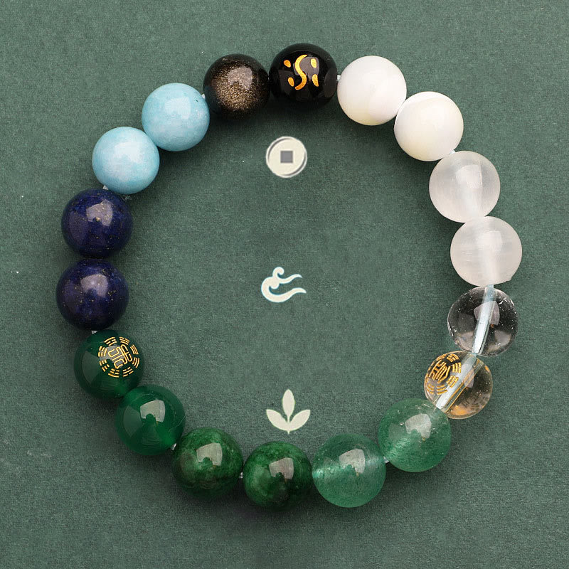 Pulsera de la sabiduría con Buddha Stones, cinco elementos, varios cristales de ágata y piedra solar