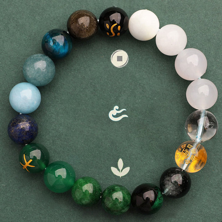 Pulsera de la sabiduría con Buddha Stones, cinco elementos, varios cristales de ágata y piedra solar