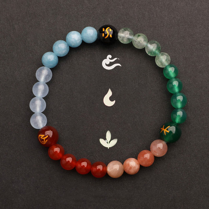 Pulsera de la sabiduría con Buddha Stones, cinco elementos, varios cristales de ágata y piedra solar