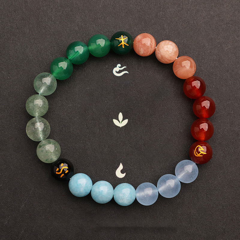 Pulsera de la sabiduría con Buddha Stones, cinco elementos, varios cristales de ágata y piedra solar