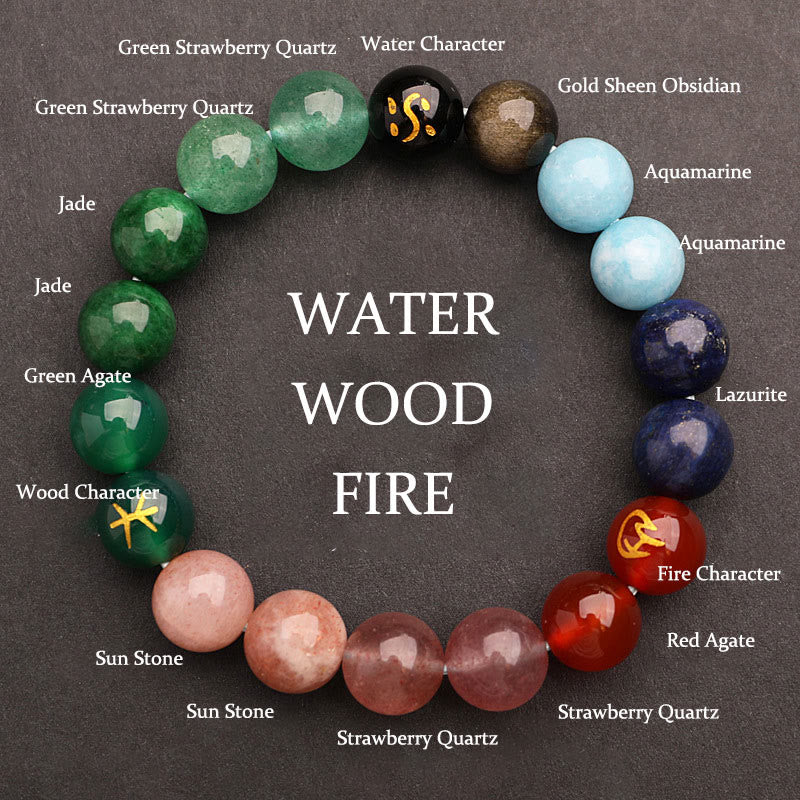 Pulsera de la sabiduría con Buddha Stones, cinco elementos, varios cristales de ágata y piedra solar