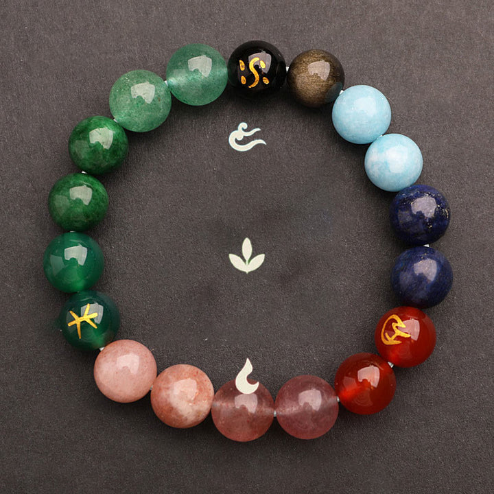 Pulsera de la sabiduría con Buddha Stones, cinco elementos, varios cristales de ágata y piedra solar