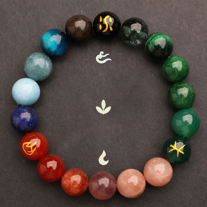 Pulsera de la sabiduría con Buddha Stones, cinco elementos, varios cristales de ágata y piedra solar