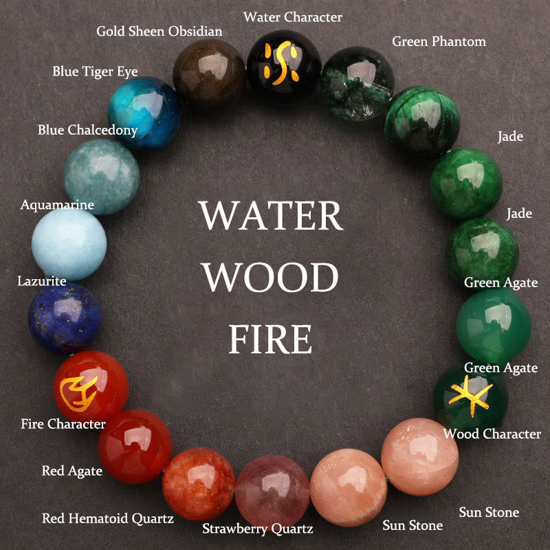 Pulsera de la sabiduría con Buddha Stones, cinco elementos, varios cristales de ágata y piedra solar - Agua, Madera, Fuego (Circunferencia de la muñeca: 14-16 cm) - 12 mm - image 29