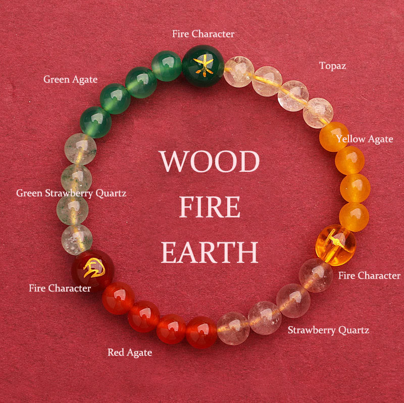 Pulsera de la sabiduría con Buddha Stones, cinco elementos, varios cristales de ágata y piedra solar - Madera Fuego Tierra (Circunferencia de la muñeca: 14-16 cm) - 6 mm - image 44