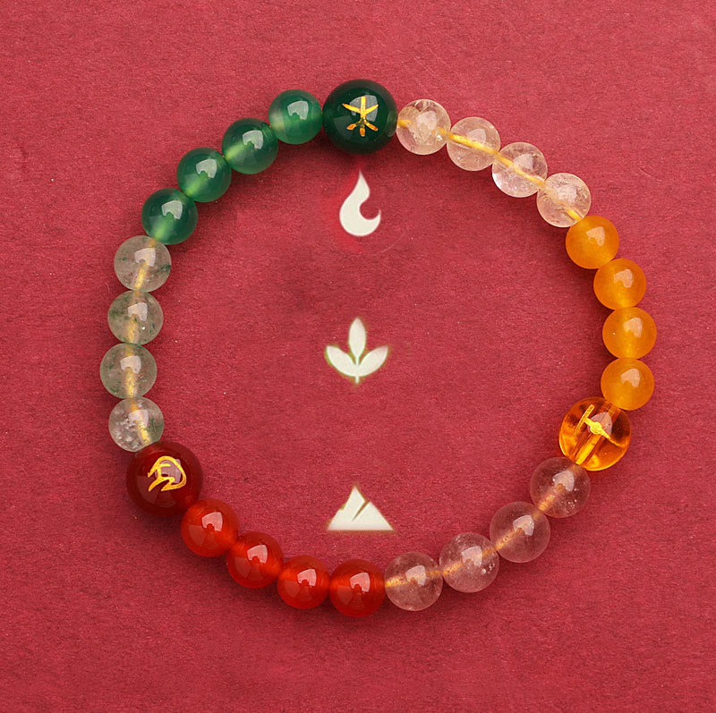 Pulsera de la sabiduría con Buddha Stones, cinco elementos, varios cristales de ágata y piedra solar
