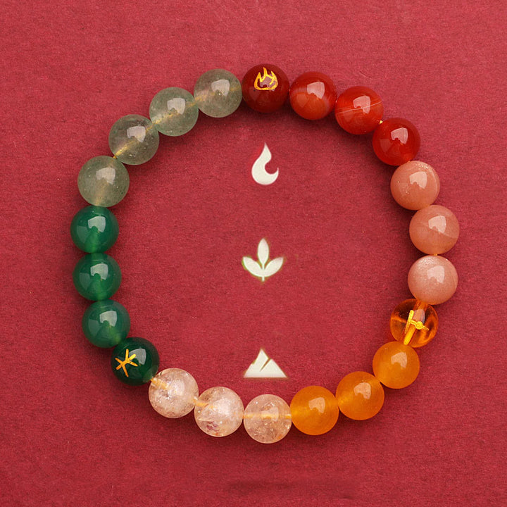 Pulsera de la sabiduría con Buddha Stones, cinco elementos, varios cristales de ágata y piedra solar