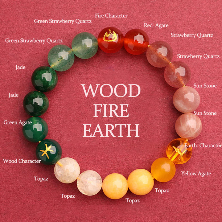 Pulsera de la sabiduría con Buddha Stones, cinco elementos, varios cristales de ágata y piedra solar - Madera Fuego Tierra (Circunferencia de la muñeca: 14-16 cm) - 10 mm - image 40