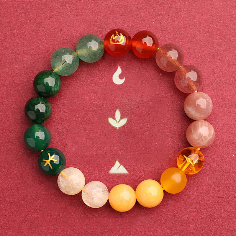 Pulsera de la sabiduría con Buddha Stones, cinco elementos, varios cristales de ágata y piedra solar