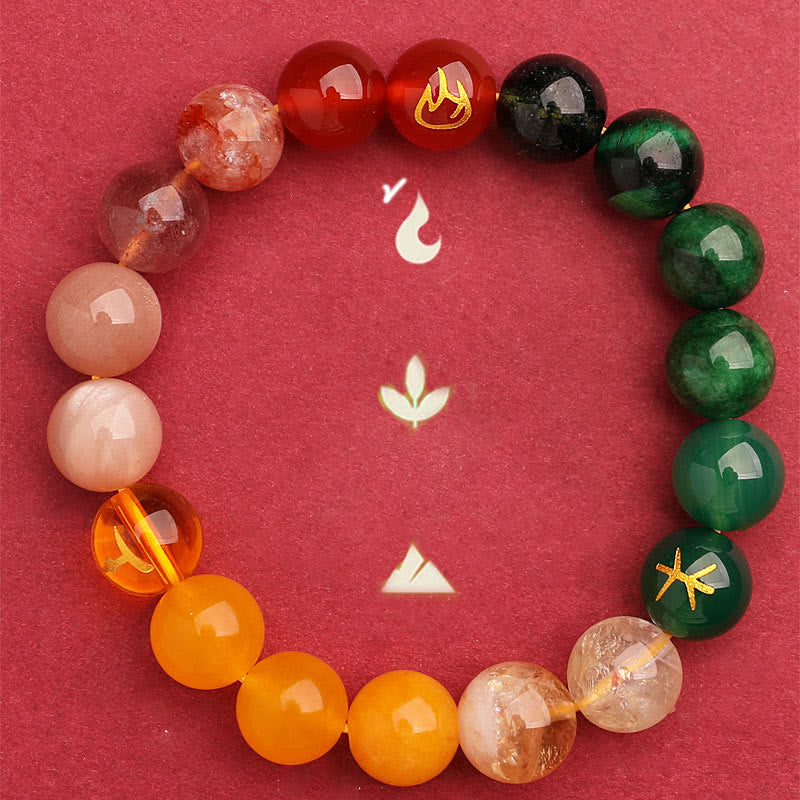 Pulsera de la sabiduría con Buddha Stones, cinco elementos, varios cristales de ágata y piedra solar