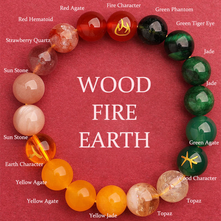 Pulsera de la sabiduría con Buddha Stones, cinco elementos, varios cristales de ágata y piedra solar - Madera Fuego Tierra (Circunferencia de la muñeca: 14-16 cm) - 12 mm - image 38