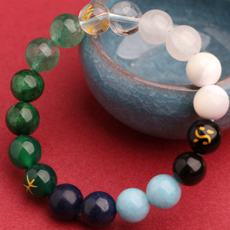 Pulsera de la sabiduría con Buddha Stones, cinco elementos, varios cristales de ágata y piedra solar