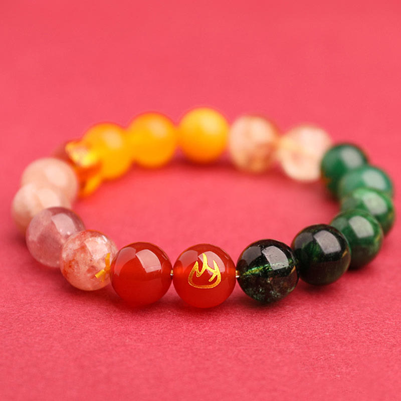 Pulsera de la sabiduría con Buddha Stones, cinco elementos, varios cristales de ágata y piedra solar
