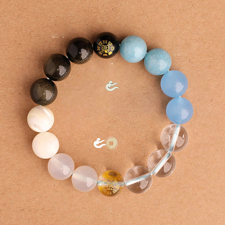 Buddha Stones Pulsera de la sabiduría de los cinco elementos con varios cristales de ágata, ónix negro, calcedonia verde y aguamarina - image 24