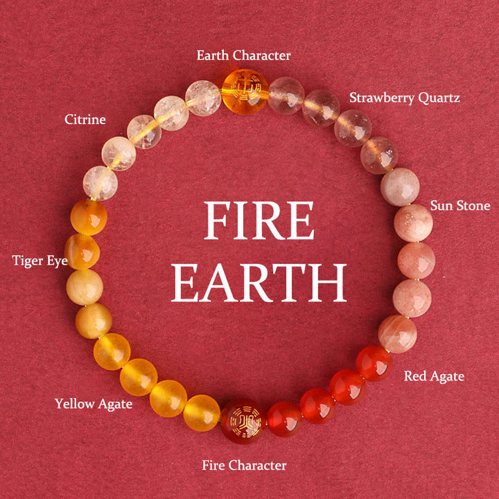 Buddha Stones Pulsera de la sabiduría de los cinco elementos con varios cristales de ágata, ónix negro, calcedonia verde y aguamarina - Fuego Tierra (Circunferencia de la muñeca: 14-16 cm) - 6 mm - image 35