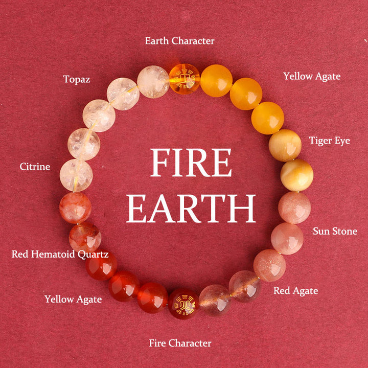 Buddha Stones Pulsera de la sabiduría de los cinco elementos con varios cristales de ágata, ónix negro, calcedonia verde y aguamarina - Fuego Tierra (Circunferencia de la muñeca: 14-16 cm) - 8 mm - image 37