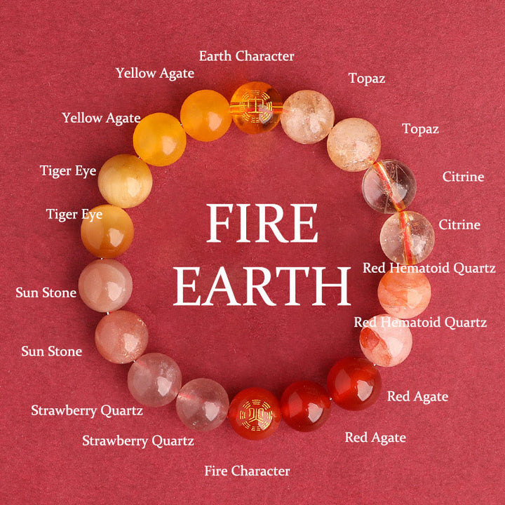 Buddha Stones Pulsera de la sabiduría de los cinco elementos con varios cristales de ágata, ónix negro, calcedonia verde y aguamarina - Fuego Tierra (Circunferencia de la muñeca: 14-16 cm) - 10 mm - image 39