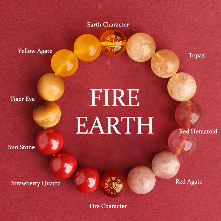 Buddha Stones Pulsera de la sabiduría de los cinco elementos con varios cristales de ágata, ónix negro, calcedonia verde y aguamarina - Fuego Tierra (Circunferencia de la muñeca: 14-16 cm) - 12 mm - image 41