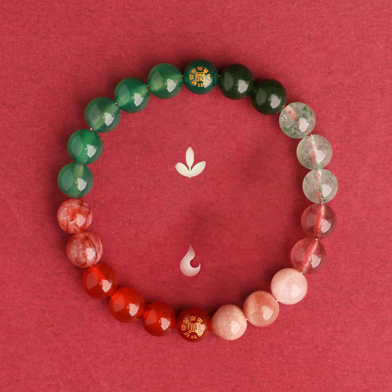 Buddha Stones Pulsera de la sabiduría de los cinco elementos con varios cristales de ágata, ónix negro, calcedonia verde y aguamarina - image 48