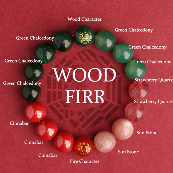 Buddha Stones Pulsera de la sabiduría de los cinco elementos con varios cristales de ágata, ónix negro, calcedonia verde y aguamarina - Fuego de leña (circunferencia de la muñeca: 14-16 cm) - 12 mm - image 51